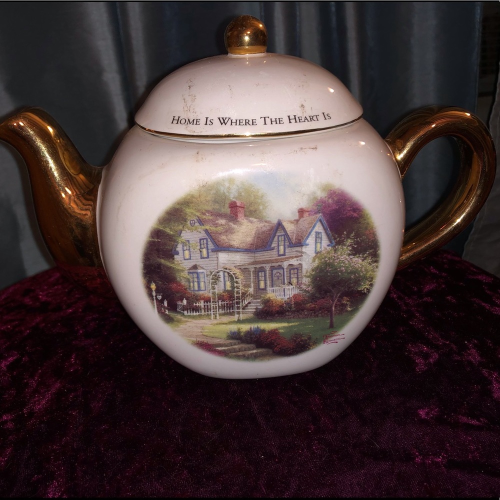 Thomas Kinkade teapot w/ gold plate handle/spout